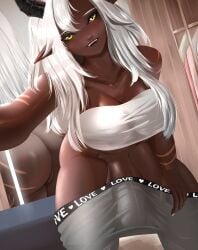 1futa 2024 ass big_breasts big_penis breasts bulge clothed clothing dark-skinned_futanari dark_skin elf erection erection_under_clothes erismei futa_only futanari huge_cock humanoid humanoid_penis kiss_mark leaning_forward mirror mostly_clothed original_character penis penis_under_clothes pulling_down_pants reflection smooth_penis solo tattoo thick_thighs