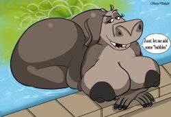 2024 anthro ass big_breasts big_butt big_nipples bite biting_lip biting_own_lip breasts common_hippopotamus crossed_arms digital_drawing_(artwork) digital_media_(artwork) dreamworks english_text fart fart_bubbles fart_cloud farting_underwater female gloria_the_hippopotamus grey_body hippopotamid huge_breasts huge_butt hyper hyper_butt looking_back madagascar_(series) mammal nipples nude overweight overweight_female partially_submerged pool poolside signature smile smiling_at_viewer solo speech_bubble story_delight text thick_thighs water wide_hips