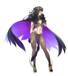 1girls absurdres alternate_costume bangs bare_arms bare_midriff black_eyes black_hair blunt_bangs breasts cape female female_only finger_in_own_mouth fire_emblem fire_emblem_awakening full_body gloves highres long_hair looking_at_viewer midriff navel nintendo pantyhose pelvic_curtain pomelomelon small_breasts solo standing tharja_(fire_emblem) white_background