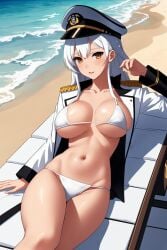 ai_generated azur_lane beach big_breasts bikini curvy curvy_female curvy_figure enterprise_(azur_lane) hat long_hair ocean sfa1903 white_bikini white_hair