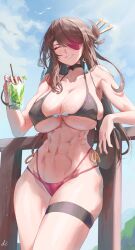 1girls abs bare_arms bare_legs bare_shoulders bare_thighs beidou_(genshin_impact) big_breasts bikini bikini_bottom bikini_top brown_hair clothed clothing color dotthebot female female_focus female_only fit_female genshin_impact hi_res large_breasts light-skinned_female light_skin long_hair muscles muscular muscular_female solo solo_female tagme thick_thighs