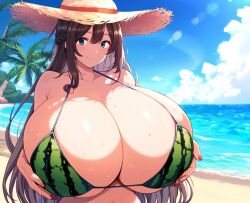 big_breasts female female_only hat sole_female tagme tagme_(character) twitter_link watermelon_bikini watermelon_bra