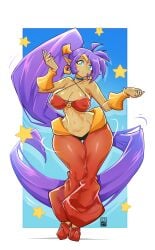 1girls bayeuxman big_ass big_breasts breasts butt_pose dancer_outfit dark-skinned_female earrings female female_only jpeg muscular pointy_ears ponytail posing_for_the_viewer shantae shantae_(character) skimpy_clothes solo tease wayforward