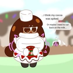 big_breasts brown_eyes brown_hair cocoa_cookie cookie_run dark_skin dialogue english english_text guyspermo_(itisspermo) itisspermo shortstack spermo_(itisspermo) spiked_drink