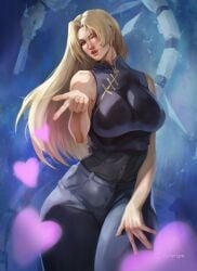 1girls big_breasts blonde_hair female female_only heart huge_breasts jujutsu_kaisen rururize thick_thighs tight_clothing wide_hips wink yuki_tsukumo