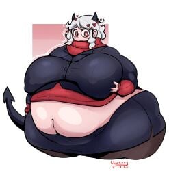 demon_girl helltaker horns lluxury modeus_(helltaker) obese ssbbw sweater