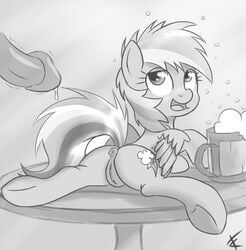 2012 anus black_and_white cider cradeelcin cutie_mark equine female friendship_is_magic hair horse inviting looking_back monochrome mug multicolored_hair my_little_pony on_front pegasus penis plain_background pony precum pussy rainbow_dash_(mlp) straight_hair table white_background wings