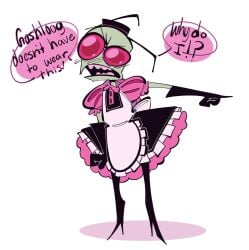 bileshroom blush crossdressing cute fanart invader_zim maid_headdress maid_outfit maid_uniform no_humans no_visible_genitalia non-human non-human_only pinup revealing_clothes revealing_outfit solo_male suggestive zim