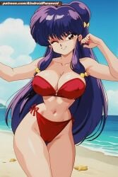 ai_generated aindroidparanoid beach big_breasts bikini blue_hair breasts buns cameltoe cleavage curvy curvy_figure hips large_breasts long_hair long_legs narrow_waist ocean outdoors outside pussy ranma_1/2 red_eyes sea seaside shampoo_(ranma_1/2) stable_diffusion wide_hips