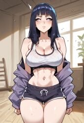 1girls ai_generated bare_arms bare_legs bare_shoulders bare_thighs big_breasts blue_hair blush clothed clothing color female female_focus female_only floppydisc hi_res hyuuga_hinata large_breasts light-skinned_female light_skin long_hair looking_at_viewer naruto naruto_(series) solo solo_female sweat tagme thick_thighs white_eyes