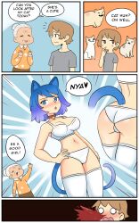 2024 bell_collar big_breasts blue_hair cat_collar cat_ears cat_tail catgirl comic english_text fit_female jingle_bell kotamota nude_version_available perfect_body underwear