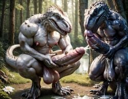 2boys abs ai_generated anthro autofellatio balls bara big_balls big_muscles big_nipples big_pecs big_penis booster_rex cum cum_drip cum_on_back cum_on_balls cum_on_body cum_on_penis cumshot daddy dilf dinosaur duo ejaculation erect_nipples erection gay hot_dogging huge_balls huge_cock huge_muscles huge_nipples huge_pecs human_on_anthro hunk indominus_rex jurassic_park male male/male male_only muscular muscular_human muscular_male navel nipples nude orgasm pecs penis prehistoric reptile scalie white_body yaoi