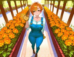 1female 1girls ai_generated blush breasts busty cute day female female_only green_eyes light-skinned_female light_skin looking_at_viewer medium_breasts outdoors pixie_cut pov red_hair redhead_female romantic rowann_(sandcrop) sandcrop short_hair smile smiling_at_viewer solo tomboy wife wife_and_husband