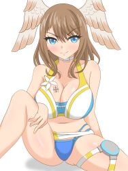 1girls bare_legs big_breasts bikini blue_eyes brown_hair cleavage eunie_(xenoblade) hata_(pixiv10403940) nintendo pin_up wings wings_on_head xenoblade_(series) xenoblade_chronicles_3