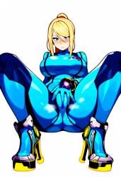 ai_generated cameltoe fingering_through_clothes masturbation metroid puffy_pussy samus_aran zero_suit zero_suit_samus