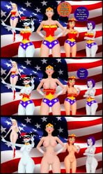 5girls american_flag blush breasts dc_comics embarrassed embarrassed_nude_female english_text female female_only harley_quinn harley_quinn_(classic) justice_league koikatsu multiple_girls nude peterjobless62 raven_(dc) starfire supergirl teen_titans text wardrobe_malfunction wonder_woman