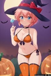 ai_generated alderaban_ai_art doki_doki_literature_club halloween halloween_costume sayori_(doki_doki_literature_club) witch witch_costume witch_hat