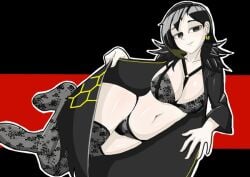 big_breasts binah black_hair bra lobotomy_corporation panties project_moon smile