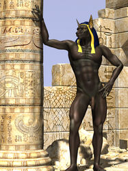 3d anthro anubian_jackal anubis balls canine deity egyptian flaccid fur furry jackal male male_only michael4 muscles nude penis pose solo wooky