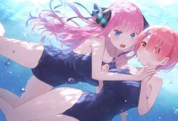 ai_generated blue_eyes go-toubun_no_hanayome nakano_nino ocean pink_hair ram_(re:zero) re:zero_kara_hajimeru_isekai_seikatsu red_eyes sea swimming swimsuit underwater