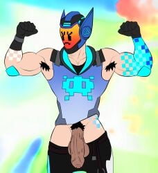 angry_expression armpits bandithrt bundle_(free_fire) character_(free_fire) flexing_arms free_fire gamer gamer_boy gay hairy_armpits helmet mask muscle muscles muscular muscular_male solo_male uncut