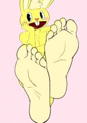 1boy 5_toes bunny crossed_feet cuddles cuddles_(htf) cyborg-steve edit feet foot_focus furry happy happy_tree_friends humanoid_feet inviting lagomorph leporid male male_only mammal mondo_media open_mouth presenting_feet rabbit rosy_cheeks soles toes yellow_fur