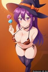 ai_generated alderaban_ai_art doki_doki_literature_club halloween halloween_costume solo solo_female witch witch_costume witch_hat yuri_(doki_doki_literature_club)