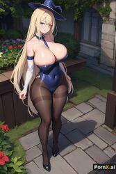 1girls ai_generated blonde_hair cleavage full_body high_heels huge_ass huge_breasts large_breasts pantyhose pornx.ai round_ass seductive_pose smile standing straight_hair thick_thighs witch witch_hat