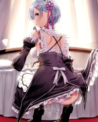 ass blue_eyes blue_hair panties re:zero_kara_hajimeru_isekai_seikatsu rem_(re:zero) squatting