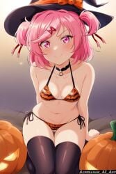 ai_generated alderaban_ai_art doki_doki_literature_club halloween halloween_costume natsuki_(doki_doki_literature_club) panties solo solo_female thighhighs witch witch_costume witch_hat