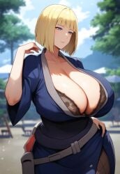 1girls ai_due ai_generated alternate_costume big_breasts blonde_hair blue_eyes blunt_bangs blush bob_cut bra breasts breasts_bigger_than_head busty child_bearing_hips cleavage closed_mouth cowboy_shot dress expressionless female female_only fishnets forest fully_clothed hand_on_hip hanging_breasts hi_res hourglass_figure huge_breasts inverted_nipples kunoichi large_breasts large_hips light-skinned_female light_skin mature mature_female mature_woman milf mommy nai_diffusion narrowed_eyes naruto naruto_shippuden nature ninja nipples nipples_visible_through_clothing no_bra no_bra_under_clothes oppai outdoors pinup plump puffy_nipples sagging_breasts samui sash short_hair stable_diffusion standing top_heavy top_heavy_breasts underwear visible_nipples voluptuous voluptuous_female wide_hips