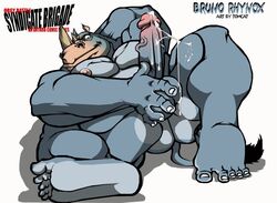 balls biceps bruno_rhynox cum cum_on_balls cum_on_penis dripping erection furry leaking lying male male_only masturbation muscles no_humans pecs penis pose rhinoceros showing_off solo tomcat_(artist)