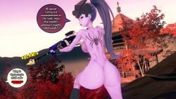 ass big_ass big_butt casual female firearm gun gunshot human implied_death koikatsu nude nudist overwatch pale_skin peterjobless62 purple_skin rifle weapon widowmaker