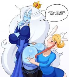 2girls adventure_time ass blush cartoon_network dialogue english_dialogue english_text fionna_the_human_girl ice_queen_(adventure_time) idler_r licking_ass multiple_girls text tongue_on_ass