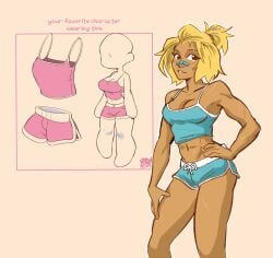 1girls athletic_female beck_(spicymancer) dark-skinned_female dark_skin female female_focus female_only meme_clothing scar scars spicymancer