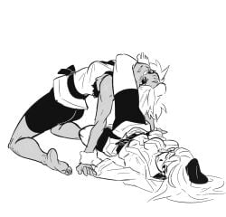 2girls beck_(spicymancer) black_and_white catfight choking female female/female female_only madison_(spicymancer) monochrome spicymancer wrestling