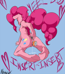 2012 anal anal_insertion anal_sex anthrofied batteries breasts bush cutie_mark english_text equine female friendship_is_magic hair horse insertion masscox masturbation my_little_pony penetration pink_hair pinkie_pie_(mlp) plain_background pony pussy_juice sideboob solo straight_hair text vaginal_insertion vaginal_penetration