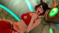 1girls ahe_gao ahegao_face avatar_(ff14) avatar_(ffxiv) big_breasts black_hair black_lipstick blue_eyes cat_ears catgirl female final_fantasy final_fantasy_xiv glasses megane miqo'te nekomimi original_character red_eyes red_hair red_legwear red_panties self_upload shaika_row tattoo tattoo_on_belly tattoos tongue tongue_out