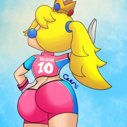 ass ass_focus big_ass big_ass_cheeks big_butt blonde_hair booty_shorts bootytoon butt_focus enormous_ass enormous_butt gigantic_ass gigantic_butt huge_ass huge_butt mario_(series) mario_strikers mario_strikers_peach_back_view_redraw_(meme) nintendo pink_shorts pose princess_peach sports_shorts super_mario_bros. thick thick_ass thick_thighs video_games white-skinned_female white_body white_skin