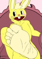 1boy 5_toes anthro barefoot bunny chair crossed_legs cuddles cuddles_(htf) cute_feet cyborg-steve edit feet foot_fetish foot_focus fuckboy happy_tree_friends head_on_hand lagomorph leporid male male_only mammal mondo_media rabbit sitting smile soles yellow_fur