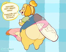 abunbot animal_crossing anthro ass big_butt big_penis bodily_fluids canid canine canis clothed clothing digital_media_(artwork) domestic_dog female genital_fluids genitals gynomorph hi_res hot_dogging huge_butt huge_cock hyper hyper_butt hyper_genitalia hyper_penis intersex isabelle_(animal_crossing) mammal nintendo open_mouth penis sex shih_tzu simple_background solo thick_thighs torn_clothing toy_dog underwear wide_hips yellow_body