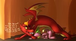 anal braeburned cum cum_inside dialogue dragon friendship_is_magic furry garble_(mlp) gay male my_little_pony no_humans smooth_skin spike_(mlp) text