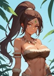 1female 1girl 1girls abs ai_generated boob_focus breast_focus brown_hair brown_hair_female bust_focus chest_focus dark-skinned_female dark_skin ear_piercing ear_piercings ear_ring ear_rings earring earrings female female_abs female_solo forehead_gem forehead_jewel forest forest_background gem_on_forehead hi_res high_res high_resolution highres jewel_on_forehead jungle jungle_background league_of_legends looking_at_viewer nidalee orange_eyes orange_eyes_female ponytail ponytail_female price_last(artist) riot_games shiny shiny_breasts shiny_skin skimpy skimpy_clothes skimpy_costume skimpy_outfit skimpy_panties skimpy_underwear solo_female solo_focus tooth_necklace tribal_markings tribal_tattoo tribal_tattoos