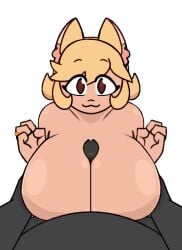 animated animated_gif beat_banger big_breasts black_skin blonde_hair brown_eyes gif light-skinned_female looking_at_viewer neco-arc neko paizuri pov reskin ring titjob toriel_beat_banger touching_breast