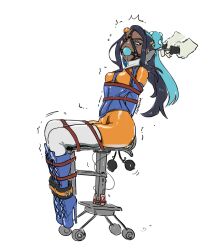 1girls ball_gag bondage bound chair drooling eudetenis femsub gag gagged nessa_(pokemon) nintendo pokemon pokemon_ss restrained sex_toy sweat tied tied_to_chair tied_up trembling vibrator