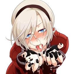 ash_crimson blonde_hair blue_eyes cheerio cum cum_in_mouth cum_on_face femboy fingerless_gloves freckles gay girly gloves human king_of_fighters male male_only nail_polish solo tagme yaoi