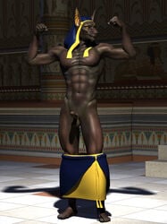 3d anthro anubian_jackal anubis balls canine deity egyptian erection fur furry jackal male male_only michael4 muscles nude penis pose solo wooky