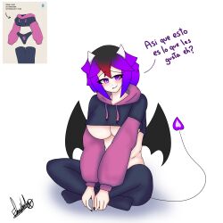 big_breasts black_panties demon_girl demon_horns demon_tail demon_wings elmashoarts female original_character purple_eyes purple_hair pussy suit yuki(elmashoarts)