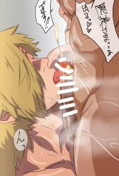 2boys blonde_hair blowjob cum gay kemono_jihen kohachi_inugami licking long_hair male_focus male_only muscle orgasm penis t2wk