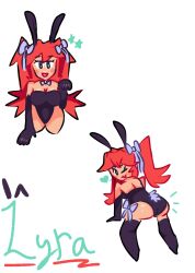 1girls all_fours ass ass_focus breasts bunny_ears bunny_girl bunny_tail bunnysuit dollargeneral green_eyes heart leotard long_hair looking_at_viewer lyra_(kaatokunart) oc orange_hair original original_artwork presenting red_hair self_upload smile smiling star tongue_out twintails